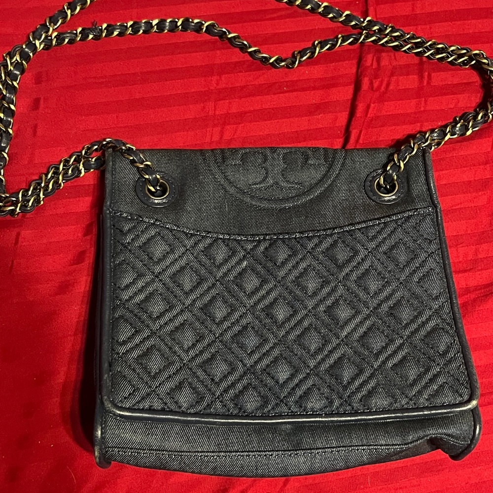 Tory Burch Denim Alexa Crossbody Quilted Convertible Shoulder Bag